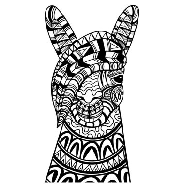 Llama head mandala zentangle coloring page illustration