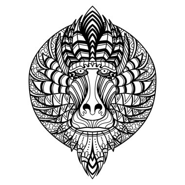 Mandrill head mandala zentangle coloring page illustration
