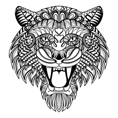 Tiger head angry mandala zentangle coloring page illustration