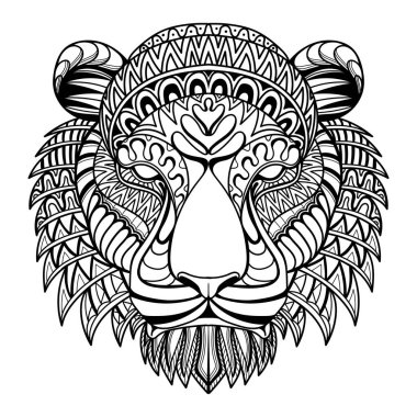 Tiger head mandala zentangle coloring page illustration