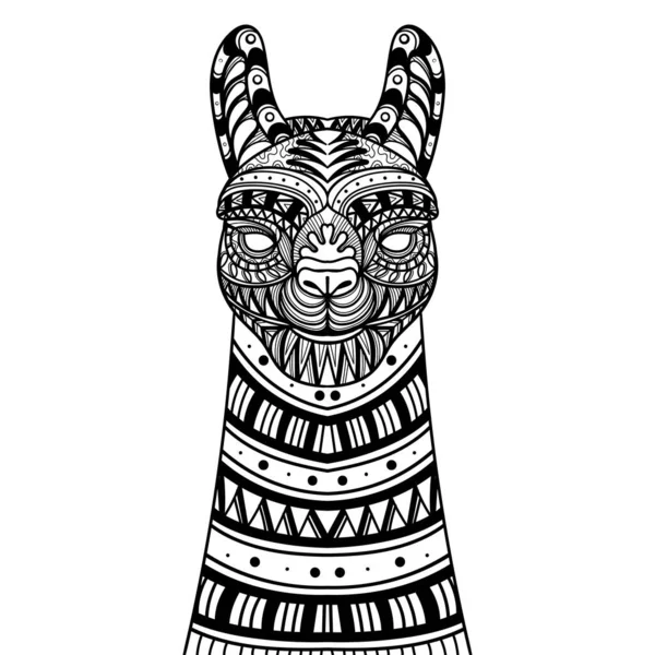 Alpaca Head Mandala Zentangle Coloring Page Illustration — Stockvektor