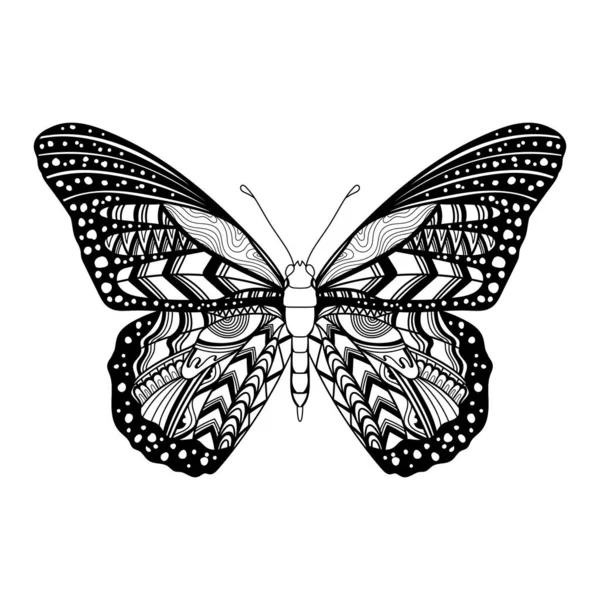 Butterfly Mandala Zentangle Coloring Page Illustration — Stock vektor