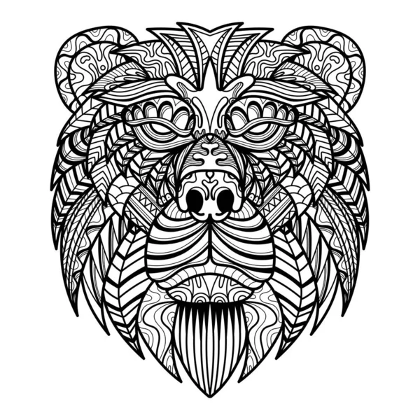Bear Head Mandala Zentangle Coloring Page Illustration — 스톡 벡터