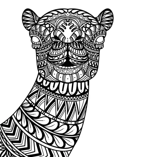 Camel Head Mandala Zentangle Coloring Page Illustration —  Vetores de Stock