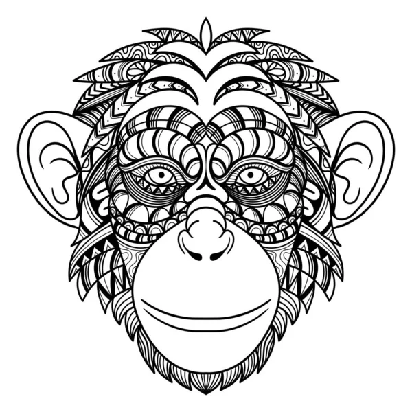 Simpanzee Head Mandala Zentangle Gambar Halaman Mewarnai - Stok Vektor