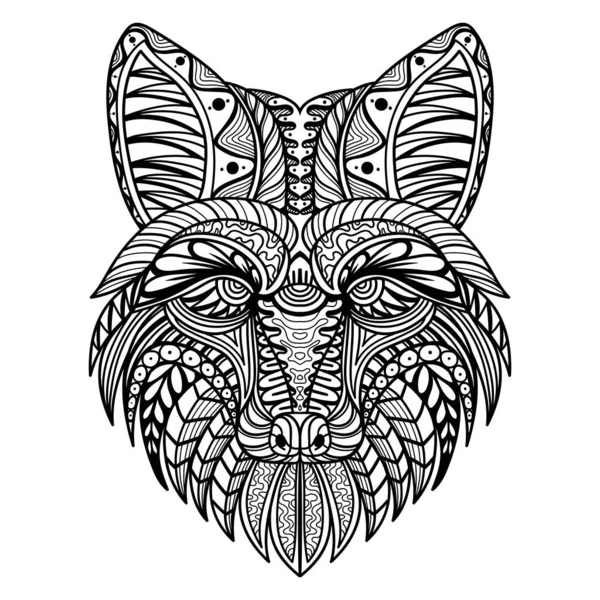 Fox Head Mandala Zentangle Coloring Page Illustration —  Vetores de Stock