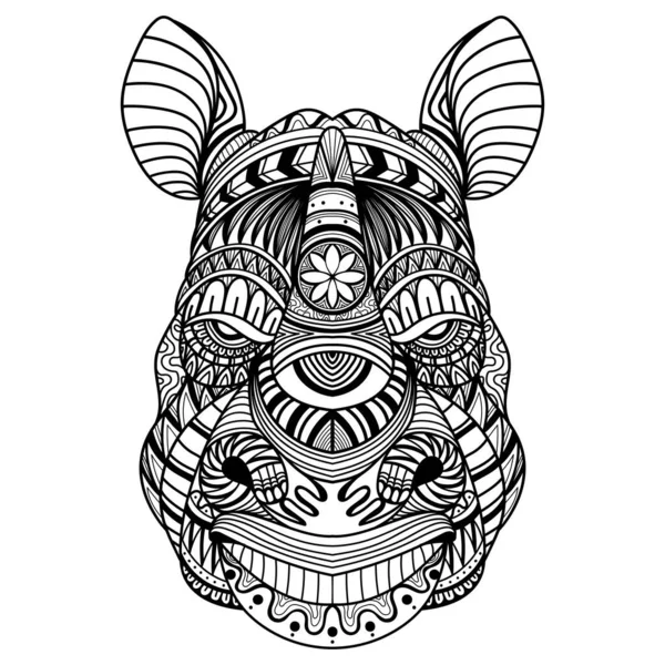 Rhino Head Mandala Zentangle Coloring Page Illustration — Stock vektor