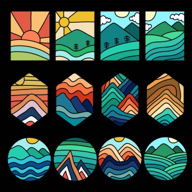 Soyut doğa retro koleksiyon vektör çizimi