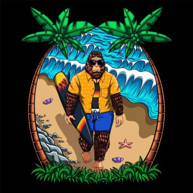 Kocaayak plaj vektör çiziminde yürüyor