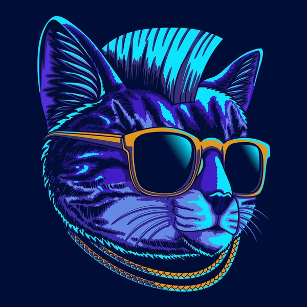 Katzenkopf Cyberpunk Stil Vektor Illustration — Stockvektor