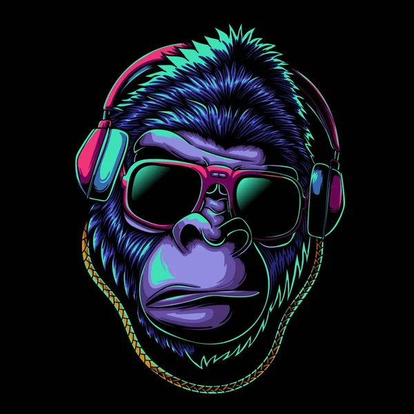 Goril Kafası Siber Punk Stili Vektör Illüstrasyonu — Stok Vektör