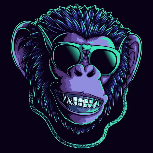 Chimpanzé Sorriso Cyberpunk Estilo Vetor Ilustração —  Vetores de Stock