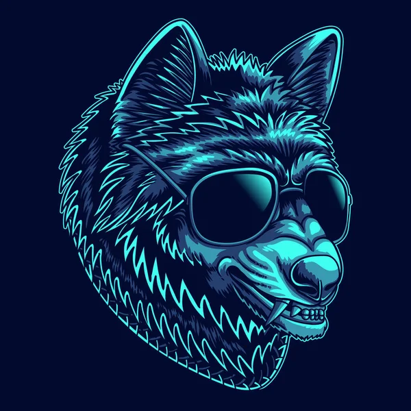 オオカミ頭サイバーパンクベクトルイラスト — ストックベクタ