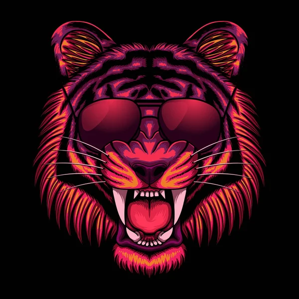 Tiger Head Cyberpunk Colorful Vector Illustration — Stock Vector