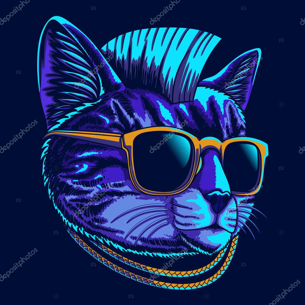 Cat head cyberpunk style vector illustration