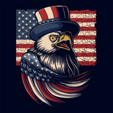Sam Amca şapkası takan Kartal Amerika bayrak çizimi