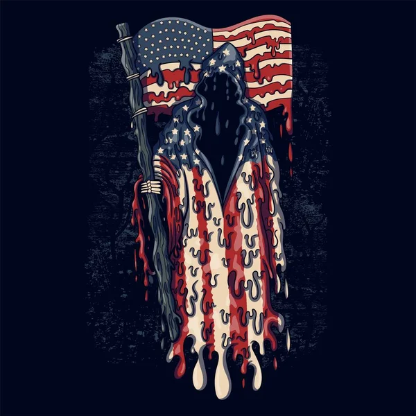 Grim Reaper Τήξη Αμερική Σημαία Διάνυσμα Εικονογράφηση — Διανυσματικό Αρχείο