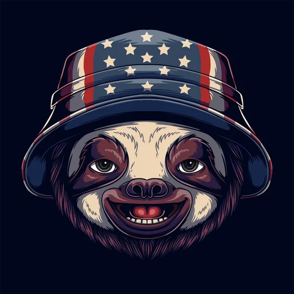 Sloth Dragen Emmer Hoed Amerika Vlag Vector Illustratie — Stockvector