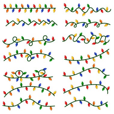 Noel ışıkları koleksiyonu vektör illüstrasyonunu ayarla