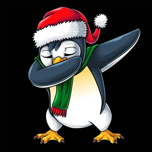 Penguin Character Dabbing Dance Christmas Vector Illustration — Stock Vector