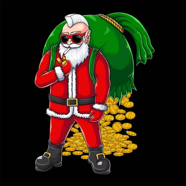 Santa Figur Trägt Eine Tüte Mit Goldmünzen Vektor Illustration — Stockvektor