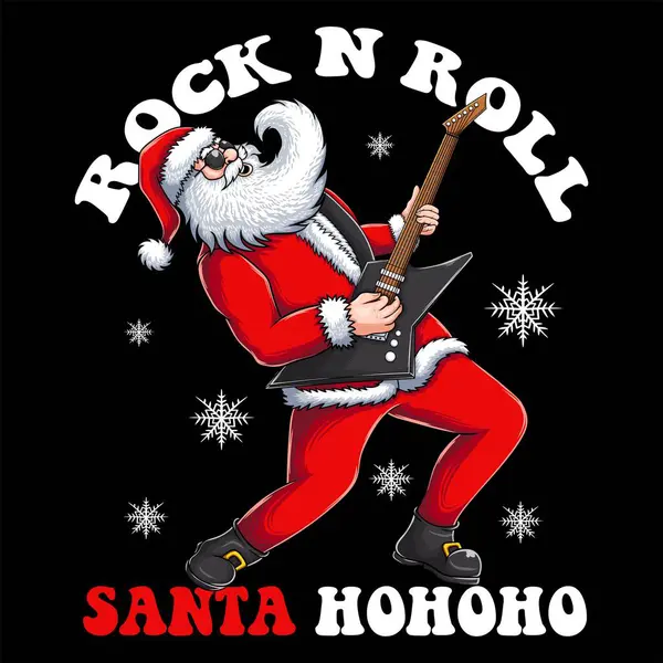 Santa Grać Gitarze Rock Roll Koszulka Projekt Wektor Ilustracja Wektor Stockowy
