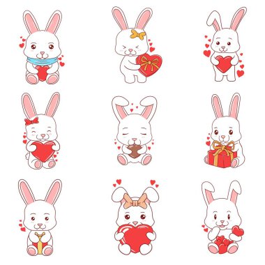 Sevimli tavşan karakter vektör resimlemesini ayarla