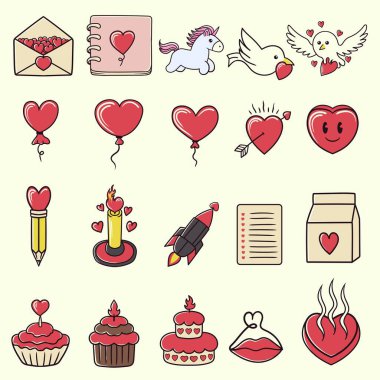 Sevgililer günü ögesi koleksiyonu vektör illüstrasyonunu ayarla