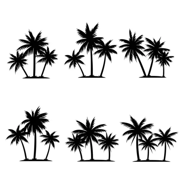 stock vector Palm tree coconut silhouette element set collection