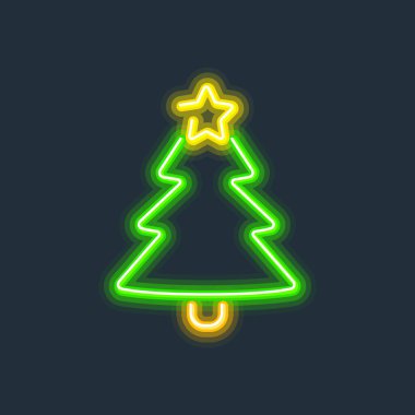 Parlayan neon ışıklı Noel ağacı sert kenar vektör gradyanı çizimi