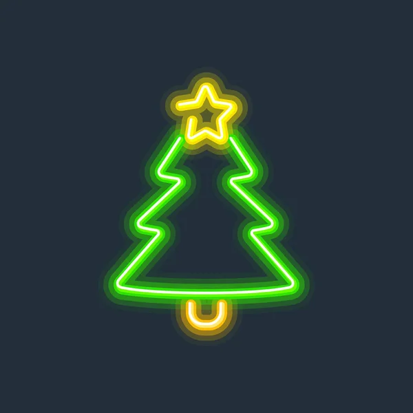 Parlayan Neon Işıklı Noel Ağacı Sert Kenar Vektör Gradyanı Çizimi — Stok Vektör