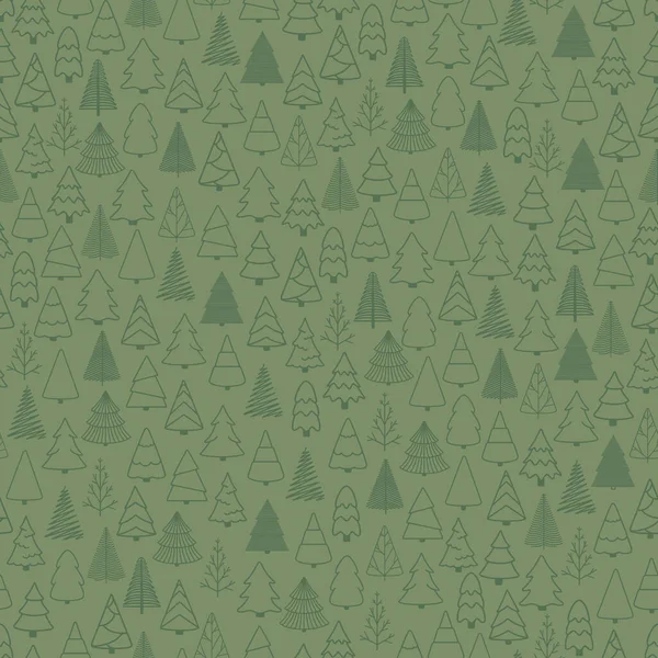 Subtle Green Green Forest Tree Seamless Pattern Tree Doodles — Stock Vector