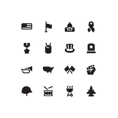 Sevimli, basit Amerikan Bayramları Anma Günü ve Gaziler Günü simgeleriyle sağlam bir simge seti