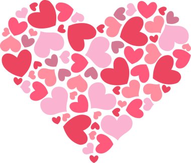 Heart shaped romantic pattern of heart shapes in red, pink, purple and peach color