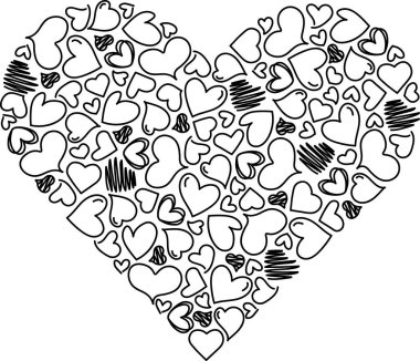 Heart shaped hand drawn doodle pattern of hearts