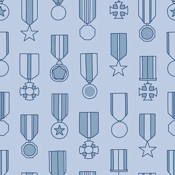 Bezproblémové Vzor Nás Vojenské Medaile Modrém Pozadí — Stockový vektor