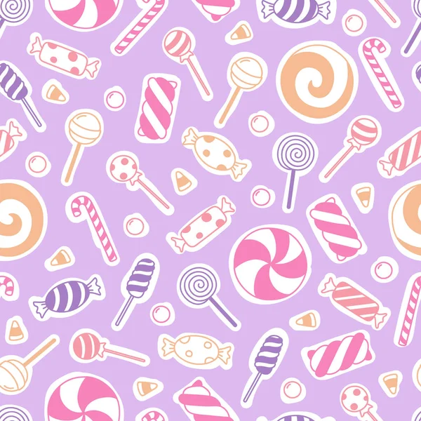 Modèle Sans Couture Bonbons Avec Des Bonbons Gommes Sucettes — Image vectorielle