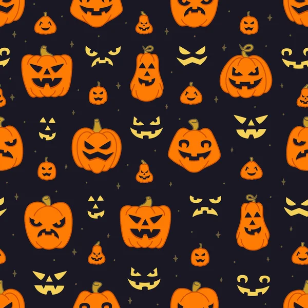 Halloween Naadloze Achtergrond Met Jack Lantaarn Gezichten — Stockvector