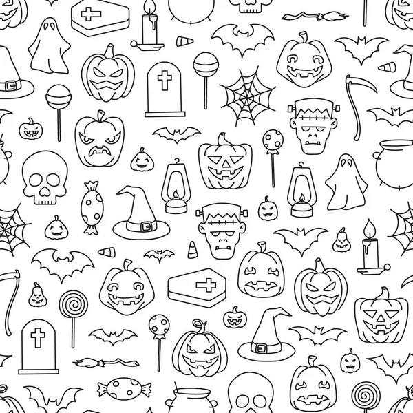 Met Hand Getekend Halloween Thema Naadloos Patroon Transparante Achtergrond — Stockvector
