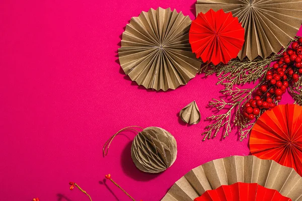 Lunar Chinese New Year Concept Oriental Asian Style Paper Fans — Φωτογραφία Αρχείου