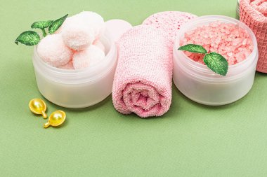 Concept of spa treatment. Natural cosmetics, healthy selfcare. Trendy organic set, traditional ingredients, flat lay, copy space