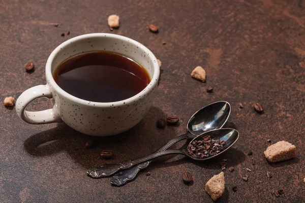 Cup Coffee Dark Tones Morning Good Mood Breakfast Concept Brown — Stock Photo, Image