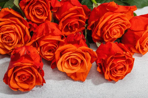 Kytice Čerstvých Jasných Růží Světle Kamenném Betonovém Pozadí Romantický Dárek — Stock fotografie