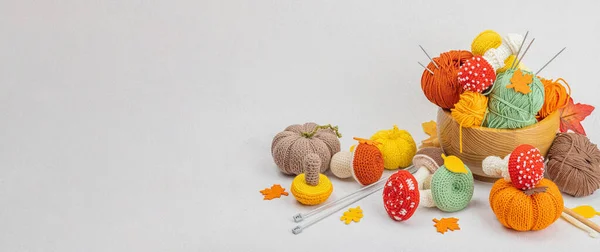 Serie Clew Filo Lavorare Maglia Funghi All Uncinetto Zucche Fatto — Foto Stock