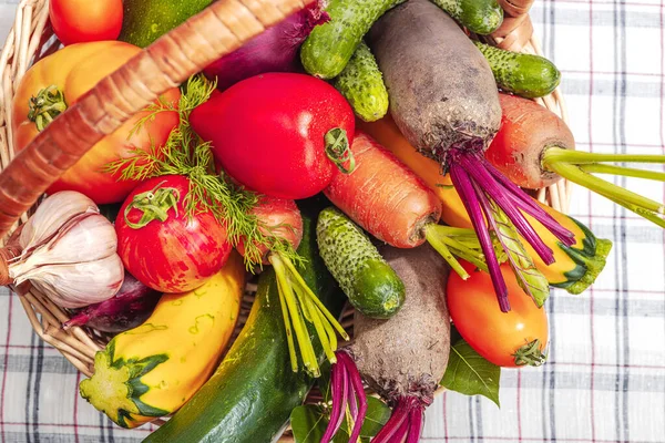 Cosecha Verduras Otoño Una Canasta Mimbre Productos Agrícolas Urbanos Ingredientes —  Fotos de Stock