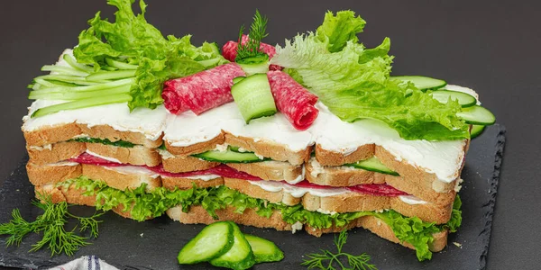 Шведський Сендвіч Торт Smorgastarta Традиційно Подається Холодна Закуска Готова Їжі Стокове Зображення