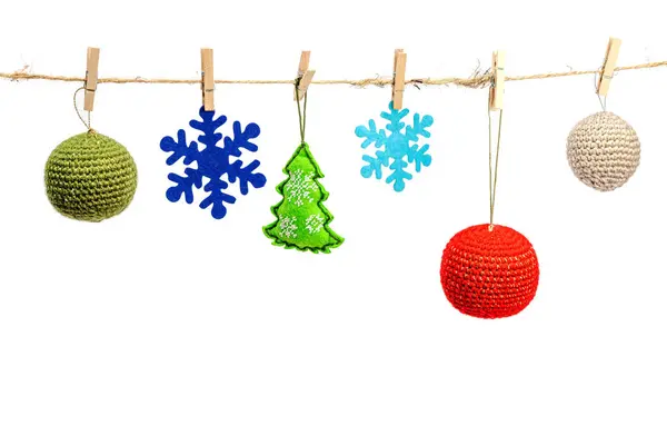 Traditionelle Neujahrskomposition Festliches Handgemachtes Dekor Mit Einem Kreuz Bestickte Weihnachtsbäume — Stockfoto