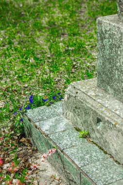 Hafıza Günü konsepti. Sakin bir kırsal alanda taş mezarları olan antik bir mezarlık. Nesiller boyu yaşayanlara küresel hatıra, onur ve saygıyı sembolize eden barışçıl bir ortam.