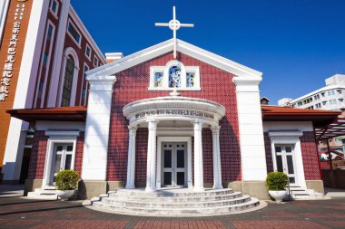 Tainan, Tayvan 'daki Doğu Kapısı Barclay Memorial Kilisesi' nin manzarası. 1926 'da inşa edilen Yunan glars ve Roma kemerleri.