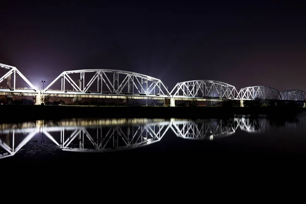 Vue Nuit Vieux Pont Ferroviaire Traversant Rivière Gaoping Kaohsiung Taiwan — Photo